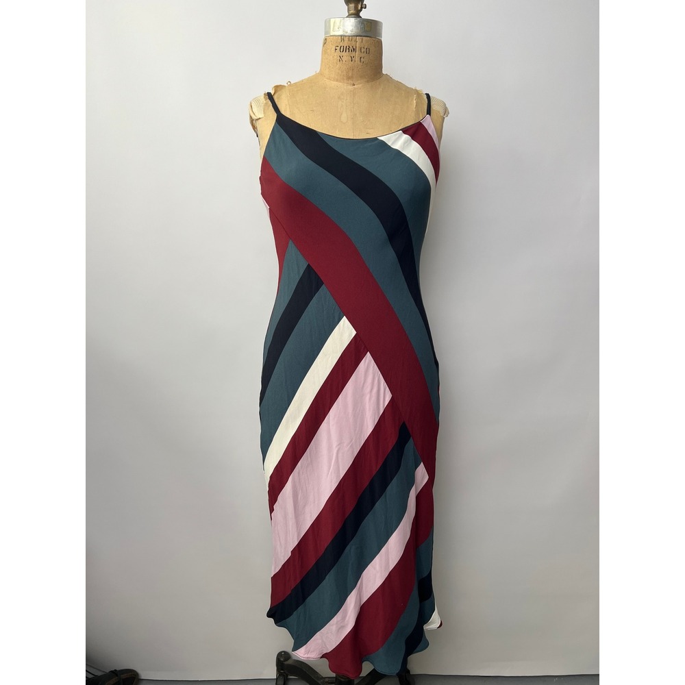Ann Taylor Womens Multi Color Diagonal Stripe Midi Slip Dress Size 4